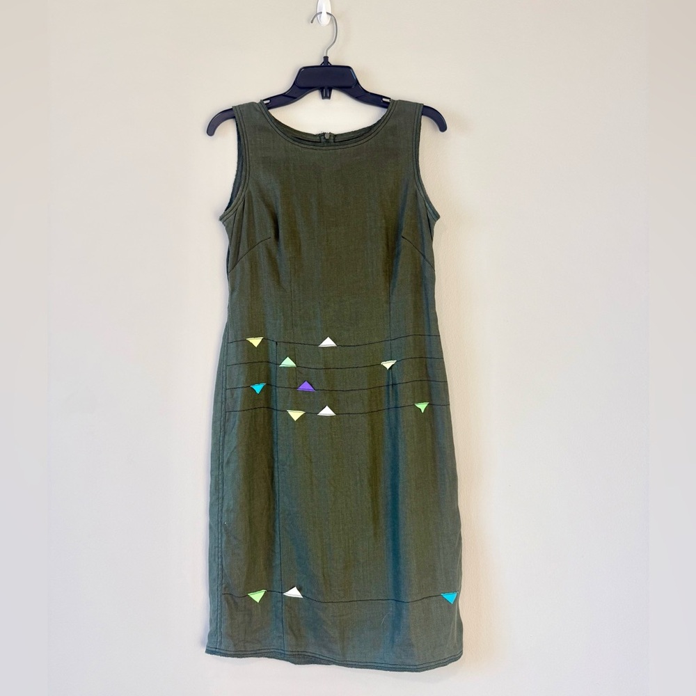 KENZO Dark Green Midi Dress with Triangle Accents (38) Small